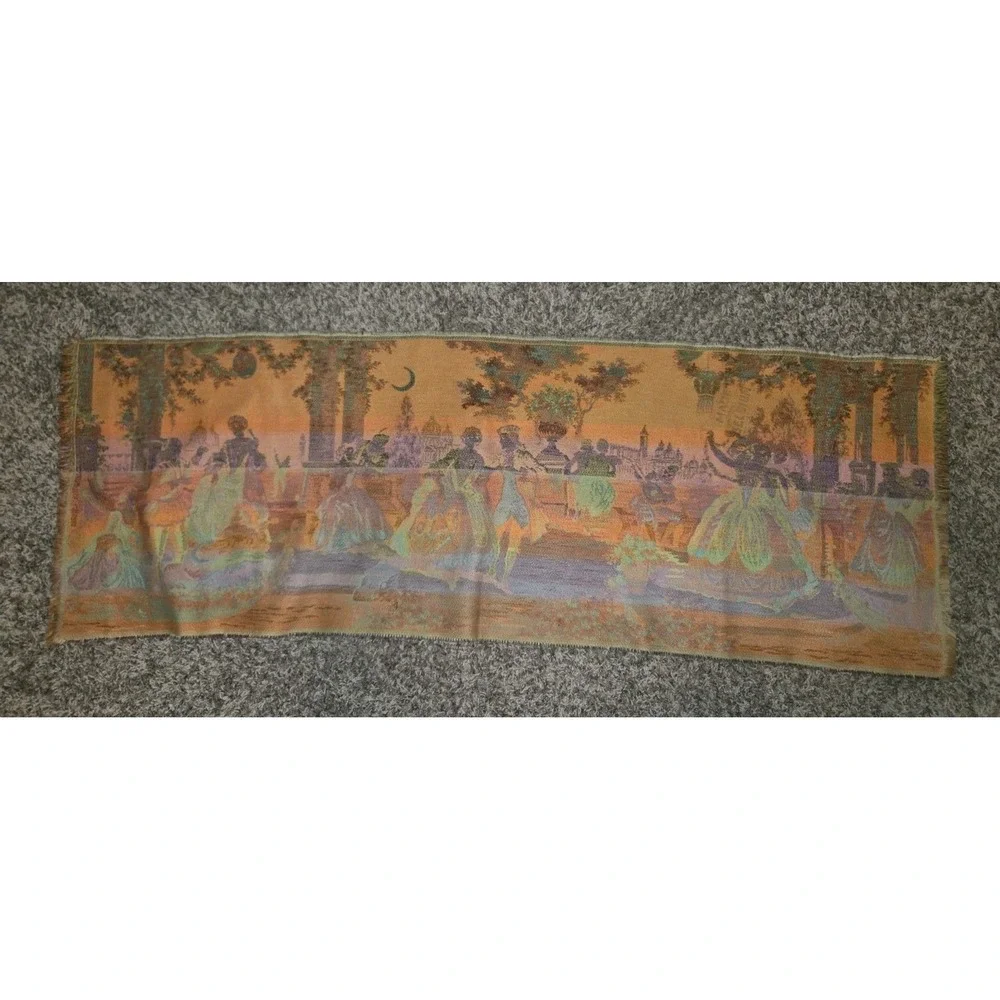 Vintage Belgian Jacquard Wall Tapestry Venetian Masquerade Scene 53x18